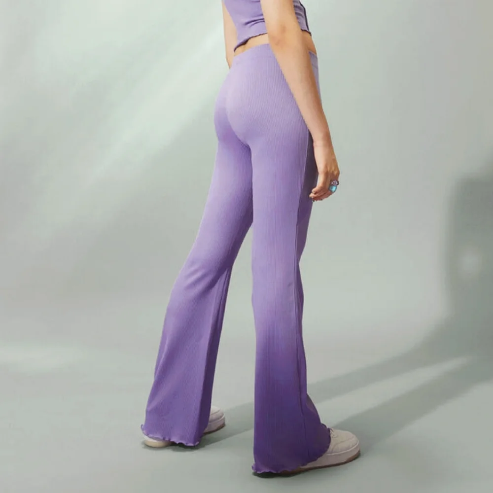 Purple Flare Rib-knit Pants with Lettuce Trim - Picture 12 of 14